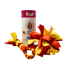 3-in-1 Enrichment Tube for Dogs - Tug Toy, Treat Dispenser & Snuffle Ball - Orange