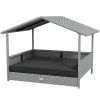 Wicker Dog House Outdoor Canopy Rattan Bed Water-resistant Cushion Gray