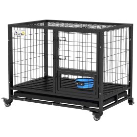 Heavy Duty Metal Dog Kennel with Bowl Holder Wheels and Removable Tray for Medium to Large Dogs Secure Black