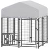Welded Wire Outdoor Dog Kennel with 360Â° Rotating & 4 Levels Adjustable Bowls, Waterproof Cover, 3.9' x 3.9' x 4