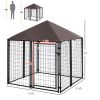 5'x 5' Outdoor Dog Kennel with Roof, Steel Dog Fence with Water-and UV-Resistant Canopy, Jet Black