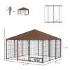6.9'x6.9'x5' Outdoor Dog Kennel with Canopy, Coffee Garden Playpen Fence Crate Enclosure Cage, Rotating Bowl Secure Pet Play