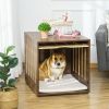 Elegant Wooden Pet Crate Table with Plush Cushion, Side Entry, Removable Door, Brown