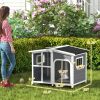 Cabin-Style Wooden Dog House for Large Dogs with Openable Roof & Giant Window, Dark Gray