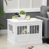 Wooden Dog Crate End Table, White, Triple Doors, Steel Tubes, for Small Dogs