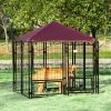 5' x 5' Outdoor Dog Kennel with Rotating Bowl Holders, Walk-in Pet Playpen, Wire Steel with Water and UV-Resistant Canopy, Red