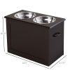 Raised Dog Feeding Station with 2 Stainless Steel Bowls Storage Large Pets Dark Brown