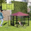 Welded Wire Outdoor Dog Kennel with 360Â° Rotating & 4 Levels Adjustable Bowls, Waterproof Cover, 4.6' x 4.6' x 5'