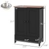 Pet Feeding Station, Dog Food Storage Cabinet w/ Raised Dog Bowls, Adjustable Panel, Hooks for Medium Dogs, Black