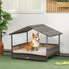 Wicker Dog House Indoor Outdoor Removable Cushion Lounge Khaki